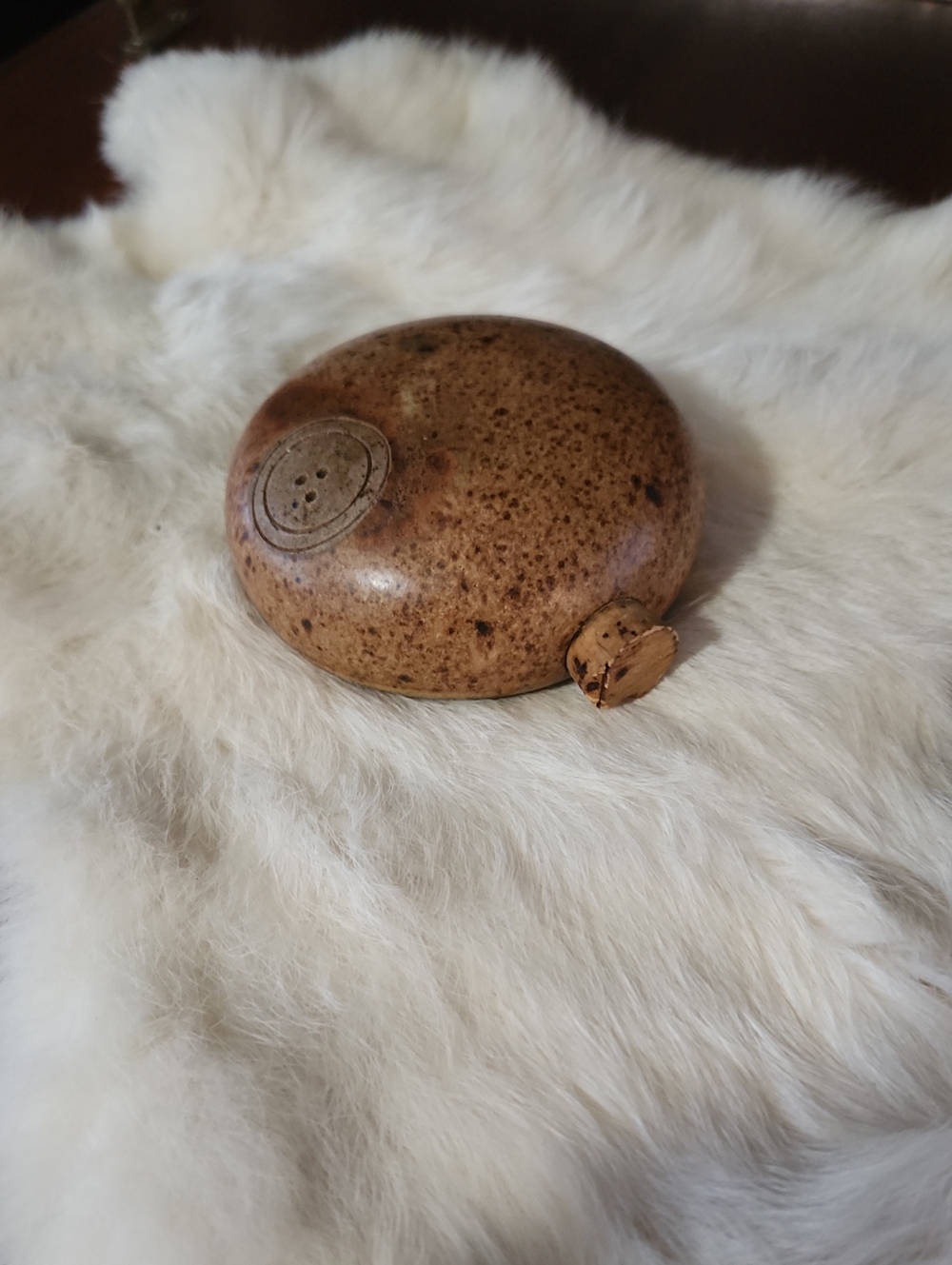 Vintage Speckled Brown Stoneware Spice Shaker